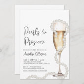 Elegant Pearls & Prosecco Champagne Bridal Shower Einladung (Vorne/Hinten)