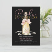 Elegant Pearls & Prosecco Pink Bow 50th Birthday Einladung (Stehend Vorderseite)
