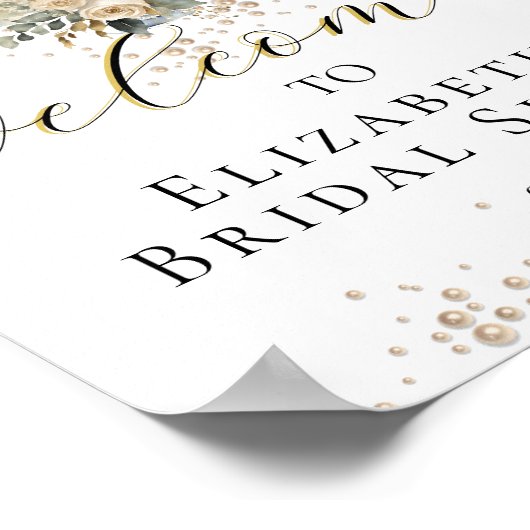Elegant Pearls & Prosecco Script Welcome Sign Poster (Ecke)