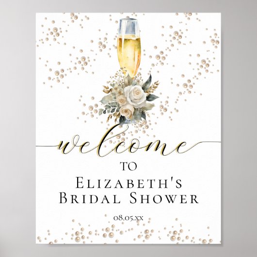 Elegant Pearls & Prosecco Script Welcome Sign Poster (Vorne)