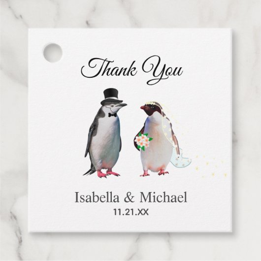Elegant Penguin Couple Danke für Hochzeit Geschenkanhänger (Vorderseite)