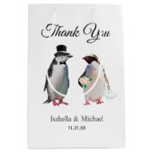 Elegant Penguin Couple Danke für Hochzeit Mittlere Geschenktüte (Vorderseite)