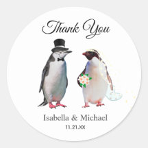 Elegant Penguin Couple Danke für Hochzeit