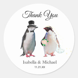 Elegant Penguin Couple Danke für Hochzeit Runder Aufkleber