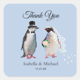 Elegant Penguin Couple Danke für Ihr Wedding Class Quadratischer Aufkleber