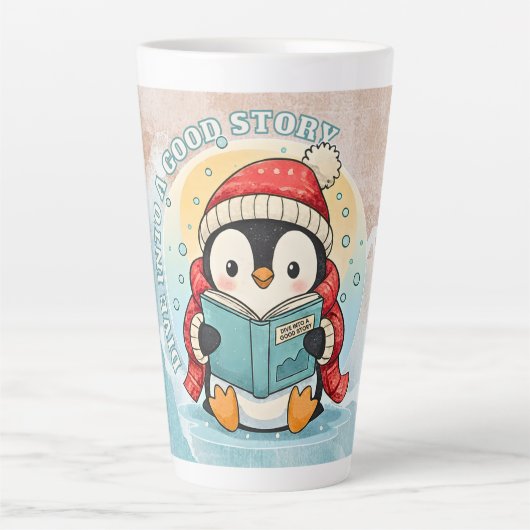 Elegant Penguin Reading Latte Art Coffee Mug Milchtasse (Vorderseite)