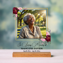 Elegant Peonies Gold Frame Photo Funeral  Acrylschild