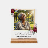 Elegant Peonies Gold Frame Photo Funeral  Acrylschild (Vorderseite)