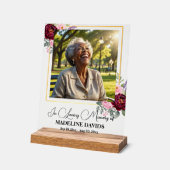 Elegant Peonies Gold Frame Photo Funeral  Acrylschild (Winkel)