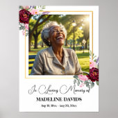 Elegant Peonies Gold Frame Photo Funeral Poster (Vorne)