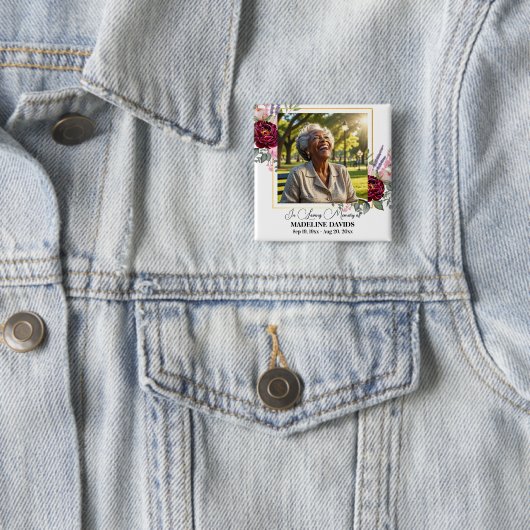 Elegant Peonies Photo Funeral Keepsake  Button (Beispiel)