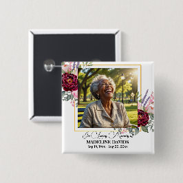 Elegant Peonies Photo Funeral Keepsake Button