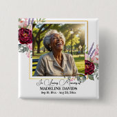 Elegant Peonies Photo Funeral Keepsake  Button (Vorderseite)