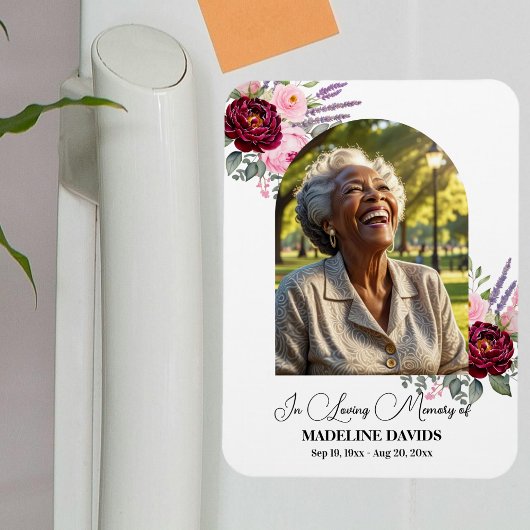 Elegant Peonies Photo Funeral Keepsake Magnet