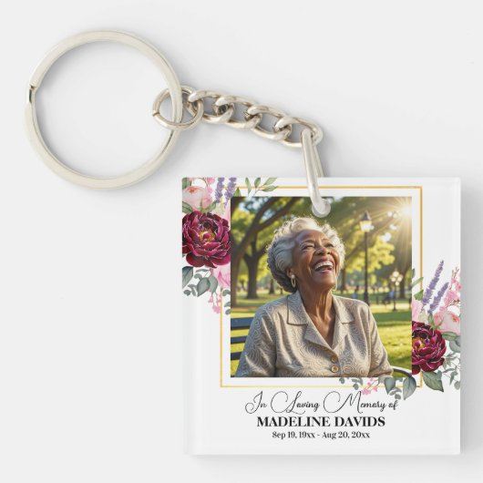 Elegant Peonies Photo Funeral Keepsake Schlüsselanhänger (Vorderseite)