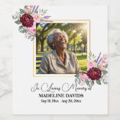 Elegant Peonies Photo Funeral Weinetikett (Einzelnes Label)