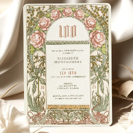 Elegant Peony 100 Celebration Art Nouveau Mucha Einladung