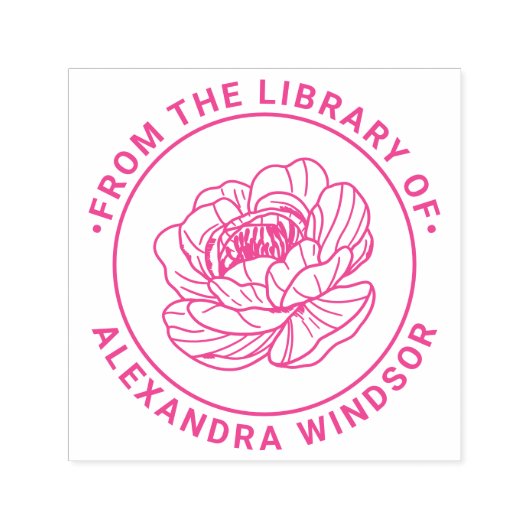 Elegant Peony Bloom Library Name Permastempel (Design)