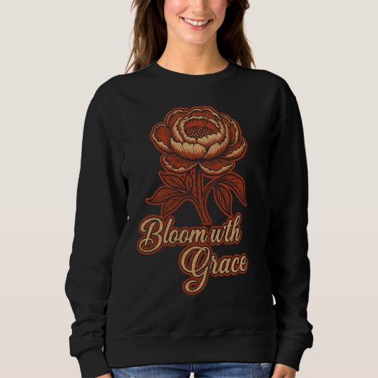 Elegant Peony "Bloom with Grace" Floral Women's Sweatshirt (Vorderseite)