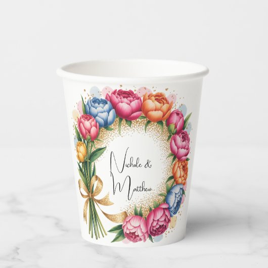 Elegant Peony Bouquet Wedding Pappbecher (Vorderseite)