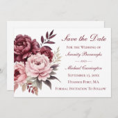 Elegant Peony Burgundy Peony Save the Date Wedding Einladung (Vorne/Hinten)