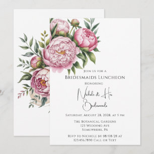 Elegant Peony Floral Bridesmaids Luncheon Einladung