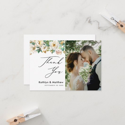 Elegant Peony Floral Greenerity Foto Vielen Dank Karte (Vorderseite/Rückseite Beispiel)