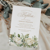 Elegant Peony Floral Script Taufe Einladung