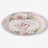 Elegant Peony Greenery Rose Gold 50th Birthday  Pappteller (Schrägansicht)