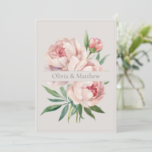 Elegant Peony Wedding Invitation with QR Code Einladung (Stehend Vorderseite)