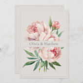 Elegant Peony Wedding Invitation with QR Code Einladung (Vorne/Hinten)