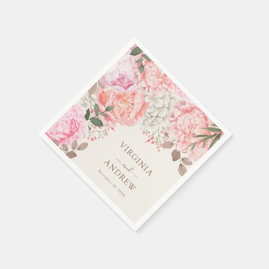 Elegant Peony Wedding Serviette (Ecke)