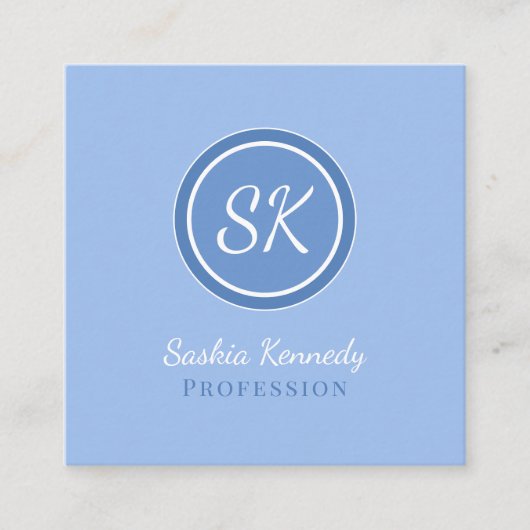 Elegant Periwinkle Blue Beruflich Monogram Quadratische Visitenkarte (Vorderseite)