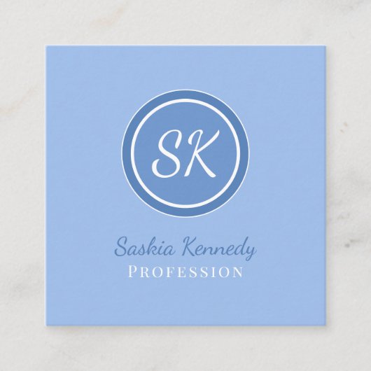 Elegant Periwinkle Blue Beruflich Monogram Squa Quadratische Visitenkarte (Vorderseite)