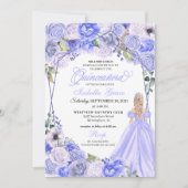 Elegant Periwinkle Blue Floral Quinceanera Einladung (Vorderseite)