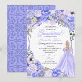 Elegant Periwinkle Blue Floral Quinceanera Einladung (Vorne/Hinten)