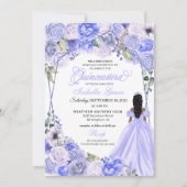 Elegant Periwinkle Blue Floral Quinceanera Einladung (Vorderseite)