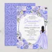 Elegant Periwinkle Blue Floral Quinceanera Einladung (Vorne/Hinten)