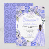 Elegant Periwinkle Blue Floral Quinceanera Invitat Einladung (Vorne/Hinten)