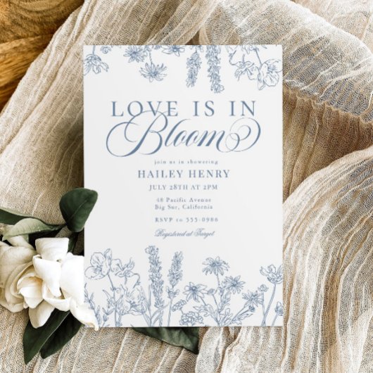 Elegant Periwinkle Blue Wildblume Brautparty Einladung