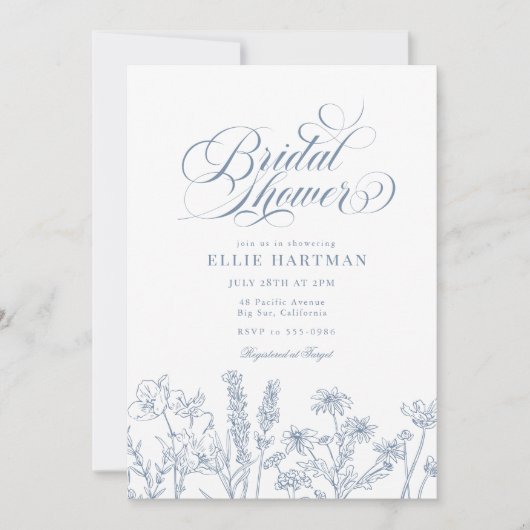 Elegant Periwinkle Blue Wildblume Brautparty Einladung (Vorderseite)