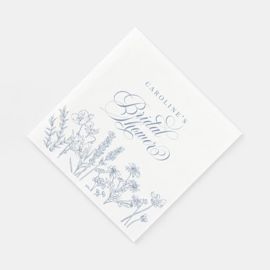 Elegant Periwinkle Blue Wildblume Brautparty Serviette (Ecke)