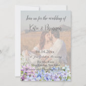 Elegant Periwinkle Clematis Foto QR Code Wedding Einladung (Vorderseite)