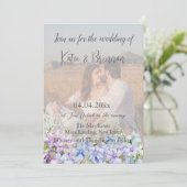 Elegant Periwinkle Clematis Foto QR Code Wedding Einladung (Stehend Vorderseite)