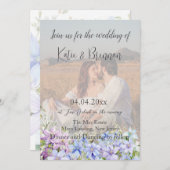 Elegant Periwinkle Clematis Foto QR Code Wedding Einladung (Vorne/Hinten)