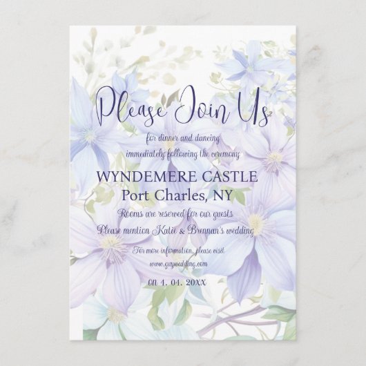 Elegant Periwinkle Clematis QR Code Wedding Begleitkarte (Vorderseite)