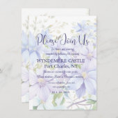 Elegant Periwinkle Clematis QR Code Wedding Begleitkarte (Vorne/Hinten)