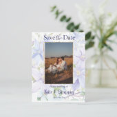 Elegant Periwinkle Clematis Save the Date Foto Postkarte (Stehend Vorderseite)