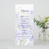 Elegant Periwinkle Clematis Wedding Menu Menükarte (Stehend Vorderseite)