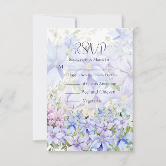 Elegant Periwinkle Clematis Wedding RSVP Karte (Vorderseite)